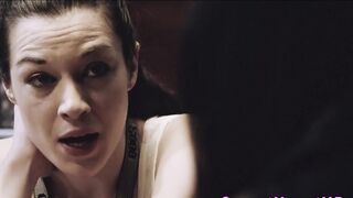 Tattooed les cougar eaten out inside the shower