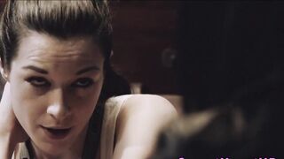 Tattooed les cougar eaten out inside the shower