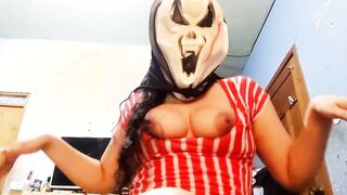 LONELY STEPMOM CELEBRATES HALLOWEEN SHOWING MELONS AND TWAT