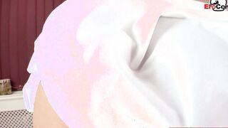 Slender tiny melons dark haired mom gets cumshot