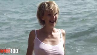 Anal fucked at the beach with the crazy hot French cougar Estelle Clark