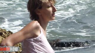 Anal fucked at the beach with the crazy hot French cougar Estelle Clark