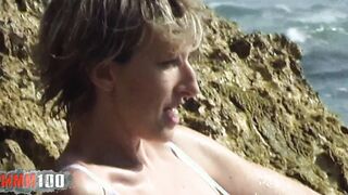 Anal fucked at the beach with the crazy hot French cougar Estelle Clark