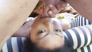 Goddess little eastern gets drilled hardcore by long white stud into the patio