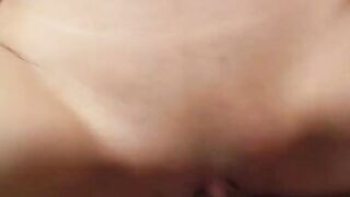 Thin oriental whore loves swallowing huge white dick on the sofa