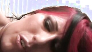 Filthy ginger smiles while she sits on hunk's rough penis