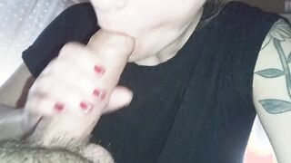 Incredible blonde suck my long cock, creampie mouth