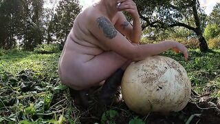Halloween mom Nude on a Long Pumpkin