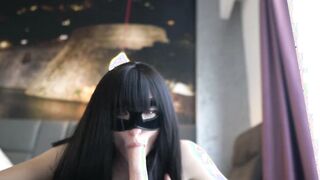 Vulgar dark hair Otta Koi dreams about 2 huge cocks! Sucking Off 2 dicks, fucking vibrator, long creampie