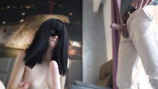Vulgar dark hair Otta Koi dreams about 2 huge cocks! Sucking Off 2 dicks, fucking vibrator, long creampie