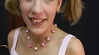 Blonde Beauty loves to suck penis and the got cream all over her face