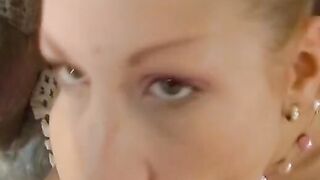 Blonde Beauty loves to suck penis and the got cream all over her face