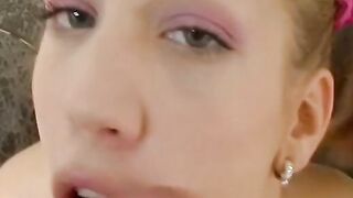 Blonde Beauty loves to suck penis and the got cream all over her face