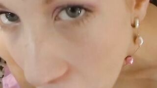 Blonde Beauty loves to suck penis and the got cream all over her face