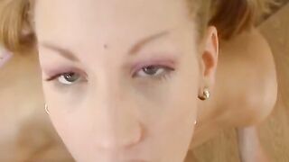 Blonde Beauty loves to suck penis and the got cream all over her face