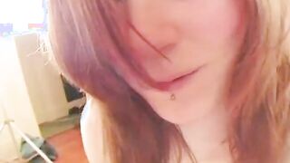 Young dark hair gets banged! doggy style while blowing a second stud's pole