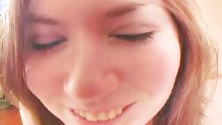 Young dark hair gets banged! doggy style while blowing a second stud's pole