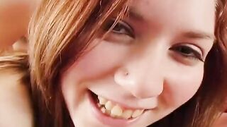 Young dark hair gets banged! doggy style while blowing a second stud's pole