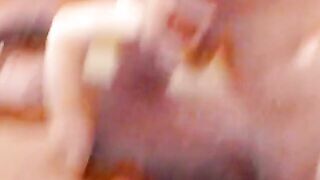 Young dark hair gets banged! doggy style while blowing a second stud's pole