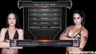 Cheyenne Jewel vs Newcomer Miss Demeanor Female Sex Fight with Vagina Eating and Fake-Cock Sex