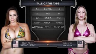 Lesbo sex wrestling as Bella Rossi and Riley Reyes go hard with strap-on
