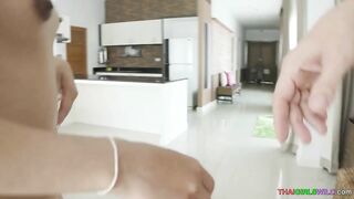 Thin Thai blonde takes cum into her mouth