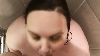 Wifey sucks me inside shower then takes it into the booty for a second time!
