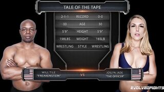 Bae Joslyn Jane takes big black cock during mixed naked wrestling fight