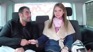 Blonde doesnt understand stranger inside van and come in where banged! rough
