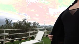 real estate business woman used for outdoor outside sex next to luxury villa, businessbitch