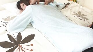 Japanese 18 year old went to make a rubs to her stepfather and ended up making him cum