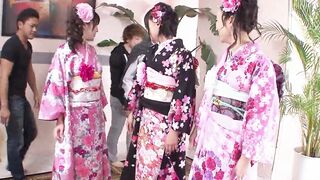 Hardcore Sex scene with several Young Japanese Geisha with old guys