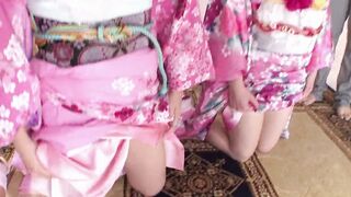 Hardcore Sex scene with several Young Japanese Geisha with old guys