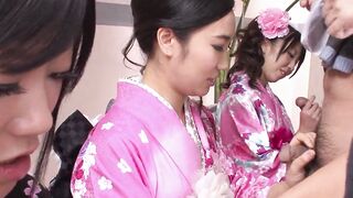 Hardcore Sex scene with several Young Japanese Geisha with old guys