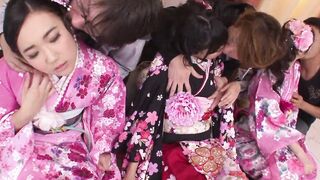 Hardcore Sex scene with several Young Japanese Geisha with old guys