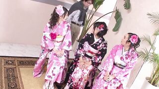 Hardcore Sex scene with several Young Japanese Geisha with old guys