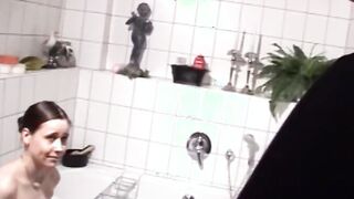 After watching his step sister into the toilet through key hole he offer her his fat penis