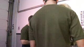 Several nymphomaniac sluts with soak snatch and very huge boobs having sex into the mechanic garage