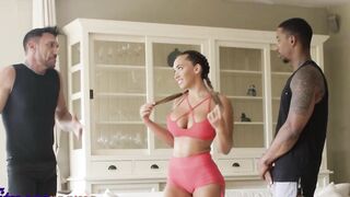 Fitness Rooms Vulgar Latina Briana Banderas orders two cocks to fuck her