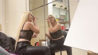 beauty Blonde Tight Twat Tiny Hands Goddess Art Schoolgirl works on a Cock to drain the Nuts