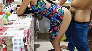 Fucking a stunning women inside the kitchen when she's home alone I don't even let her
