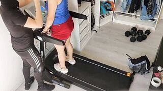 Cuckolding with a thief on a treadmill, he handcuffed me and made me his slave