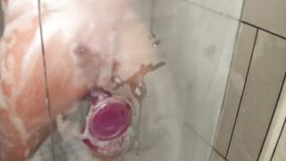 Dainty Gets a Bombshell Pink Fat Dick Bubble Shower Stretch