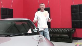 A luxurious vehicle is all it takes to start a foursome with the 2 milfs with fake titted