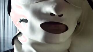 how lusty you suck the toy through your pvc mask my penis we really rough