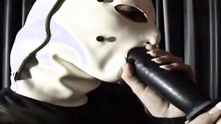 how lusty you suck the toy through your pvc mask my penis we really rough
