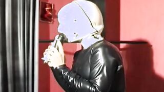 how lusty you suck the toy through your pvc mask my penis we really rough