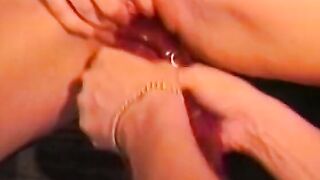 Vulgar lesbians with tattoo eat each other's pussies then sex toy for squirt splash