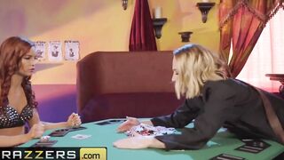 Brazzers - Blonde and red blowjob lesbians lose their shirts having fun cards
