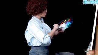 Huge Breasts cougar Ryan Keely Cosplay As Bob Ross Gets Vulgar During Painting Tutorial